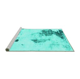 Sideview of Machine Washable Abstract Turquoise Modern Area Rugs, wshabs1054turq