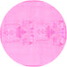 Round Machine Washable Abstract Pink Modern Rug, wshabs1055pnk