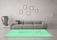 Machine Washable Abstract Turquoise Modern Rug, wshabs1055turq