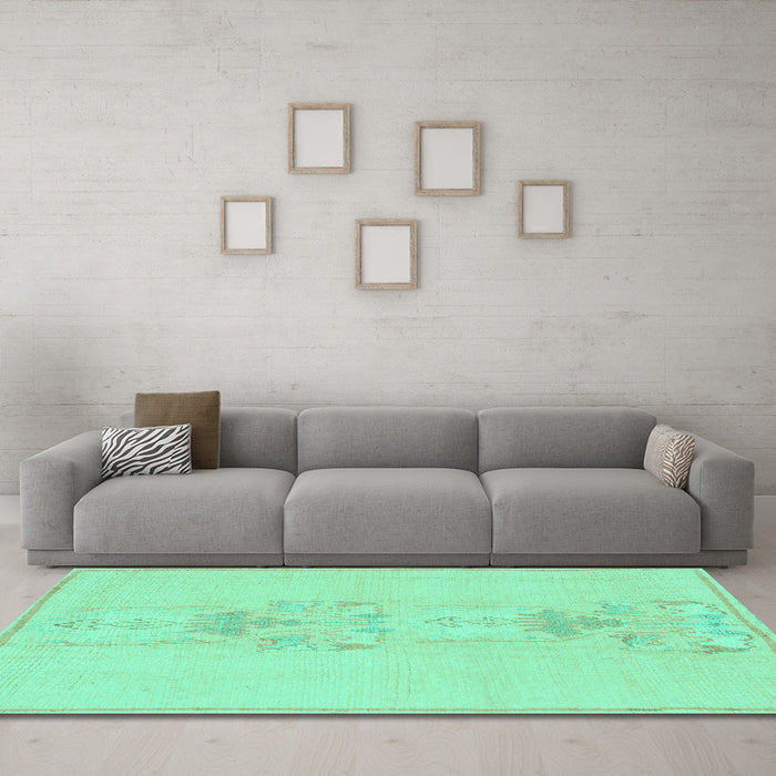Machine Washable Abstract Turquoise Modern Area Rugs in a Living Room,, wshabs1055turq