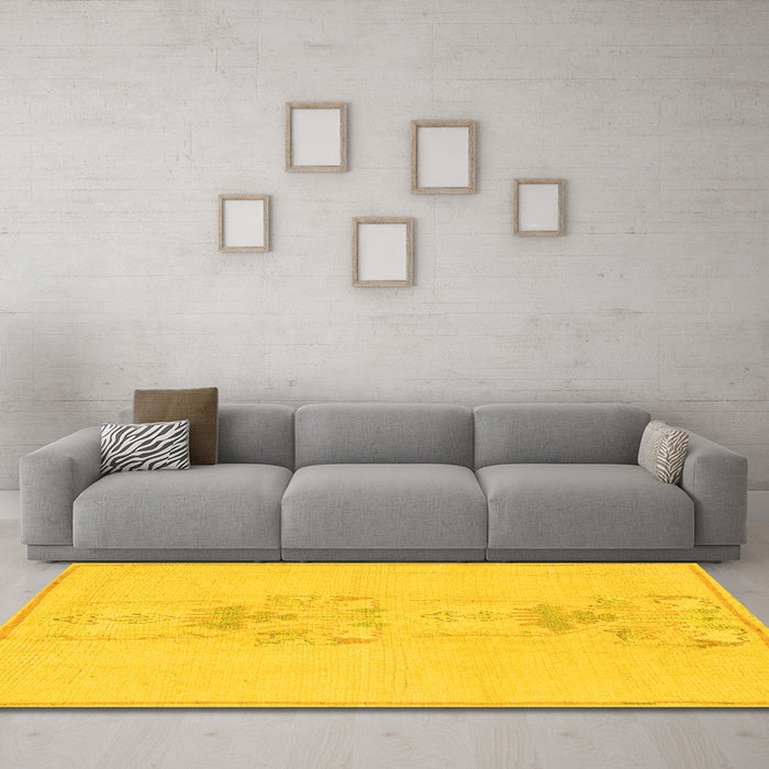 Machine Washable Abstract Yellow Modern Rug in a Living Room, wshabs1055yw