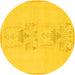 Round Machine Washable Abstract Yellow Modern Rug, wshabs1055yw