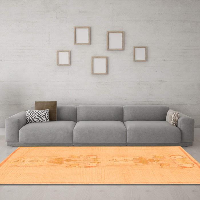 Machine Washable Abstract Orange Modern Area Rugs in a Living Room, wshabs1055org