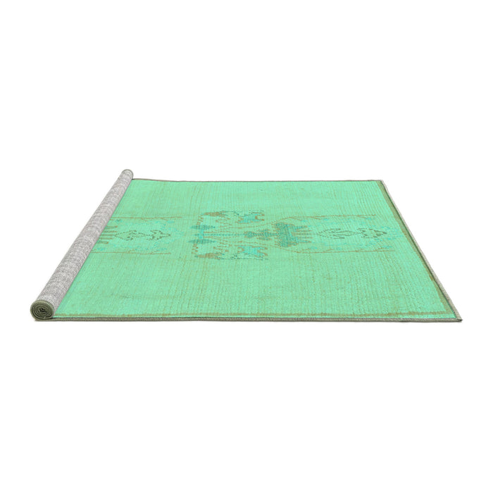 Sideview of Machine Washable Abstract Turquoise Modern Area Rugs, wshabs1055turq