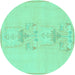 Round Machine Washable Abstract Turquoise Modern Area Rugs, wshabs1055turq