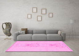 Machine Washable Abstract Pink Modern Rug in a Living Room, wshabs1055pnk