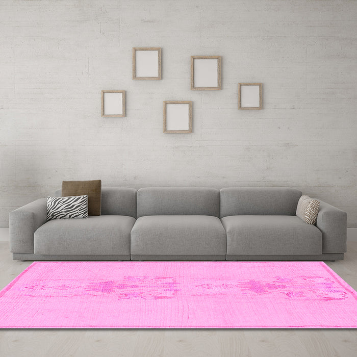 Machine Washable Abstract Pink Modern Rug in a Living Room, wshabs1055pnk