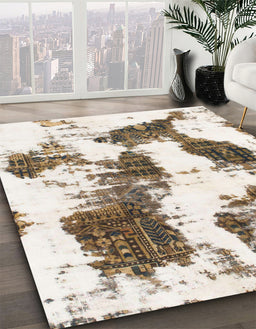 Machine Washable Abstract Dark Almond Brown Rug in a Family Room, wshabs1056