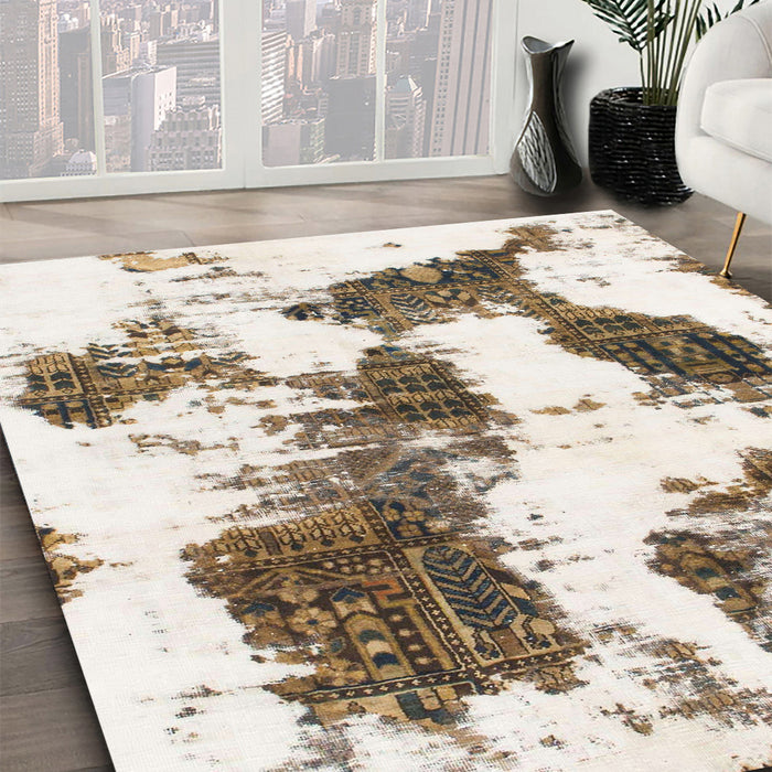Machine Washable Abstract Dark Almond Brown Rug in a Family Room, wshabs1056