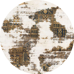 Round Machine Washable Abstract Dark Almond Brown Rug, wshabs1056