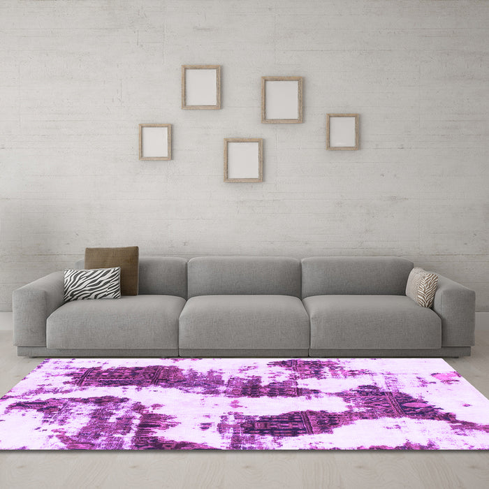 Machine Washable Abstract Purple Modern Area Rugs in a Living Room, wshabs1056pur