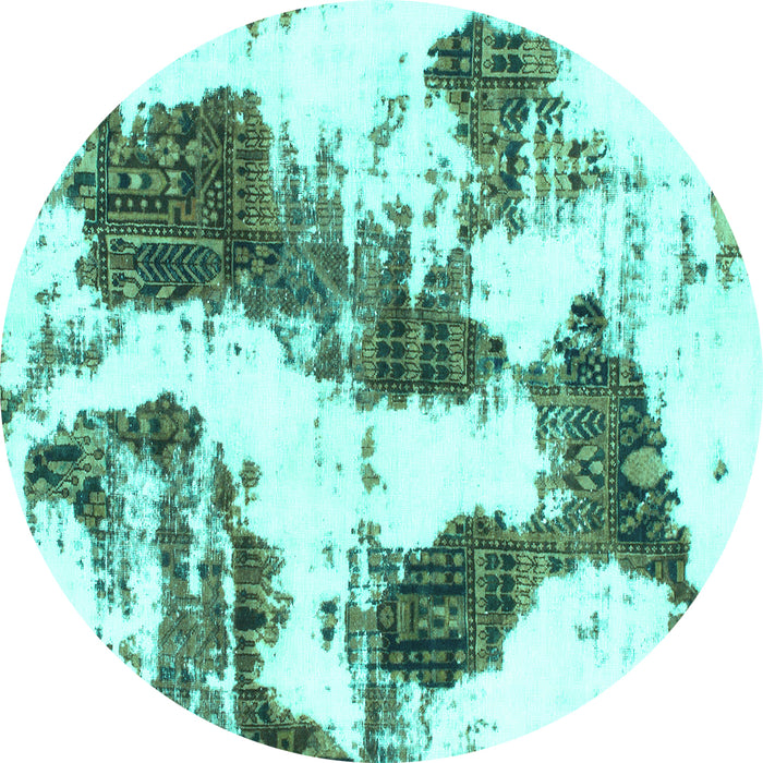 Round Machine Washable Abstract Turquoise Modern Area Rugs, wshabs1056turq