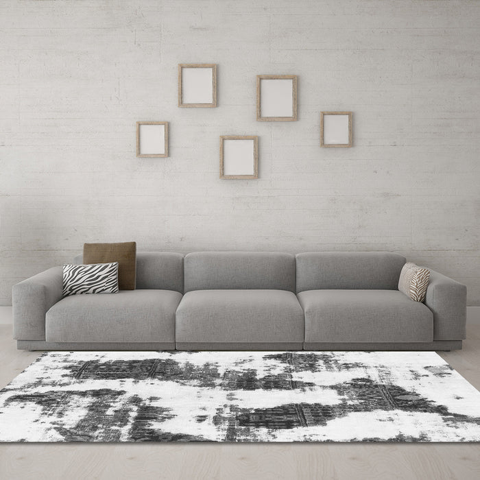 Machine Washable Abstract Gray Modern Rug in a Living Room,, wshabs1056gry
