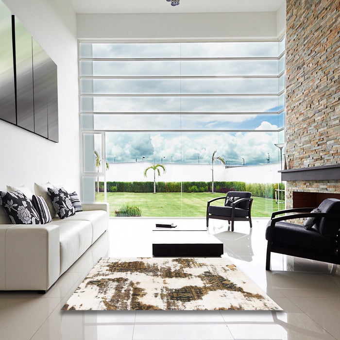 Square Abstract Dark Almond Brown Modern Rug in a Living Room, abs1056