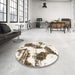 Round Machine Washable Abstract Dark Almond Brown Rug in a Office, wshabs1056