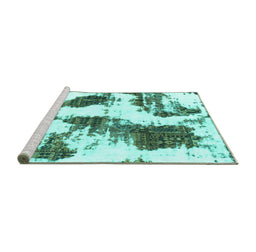 Sideview of Machine Washable Abstract Turquoise Modern Area Rugs, wshabs1056turq