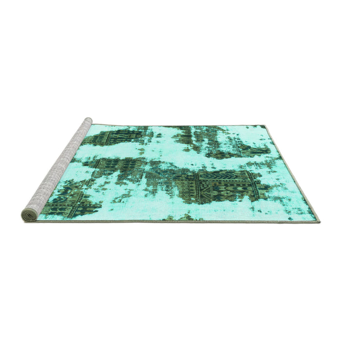 Sideview of Machine Washable Abstract Turquoise Modern Area Rugs, wshabs1056turq