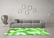 Machine Washable Abstract Green Modern Area Rugs in a Living Room,, wshabs1057grn