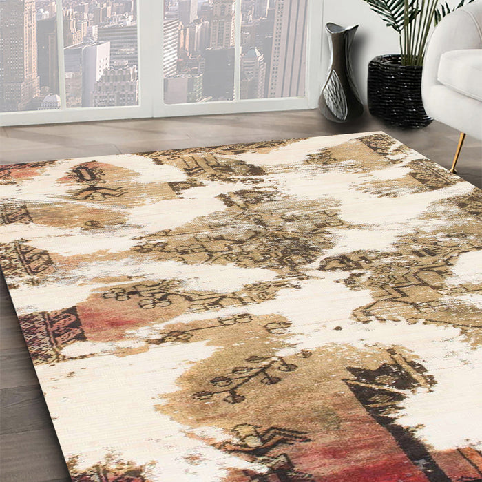 Machine Washable Abstract Moccasin Beige Rug in a Family Room, wshabs1057