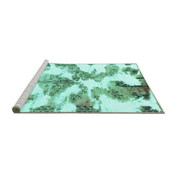 Sideview of Machine Washable Abstract Turquoise Modern Area Rugs, wshabs1057turq