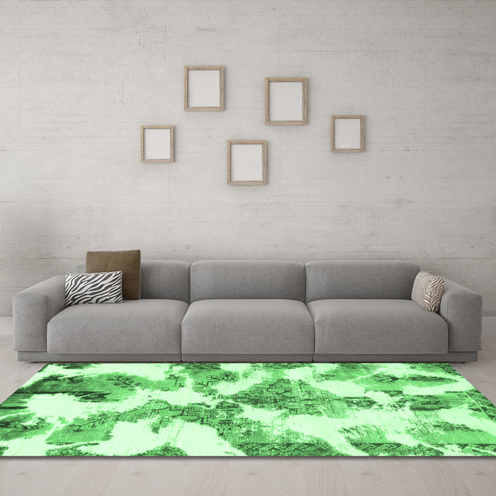 Machine Washable Abstract Emerald Green Modern Area Rugs in a Living Room,, wshabs1057emgrn