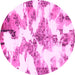 Round Machine Washable Abstract Pink Modern Rug, wshabs1057pnk