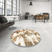 Round Machine Washable Abstract Moccasin Beige Rug in a Office, wshabs1057