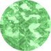 Round Machine Washable Abstract Emerald Green Modern Area Rugs, wshabs1058emgrn