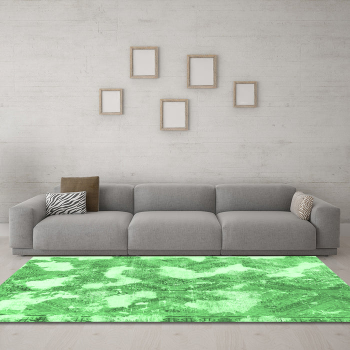 Machine Washable Abstract Emerald Green Modern Area Rugs in a Living Room,, wshabs1058emgrn
