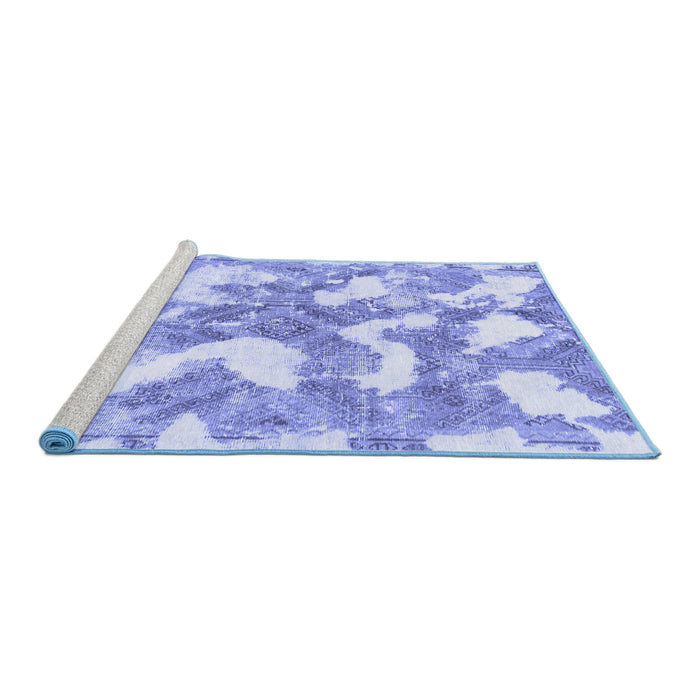 Sideview of Machine Washable Abstract Blue Modern Rug, wshabs1058blu