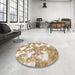 Round Machine Washable Abstract Bronze Brown Rug in a Office, wshabs1058