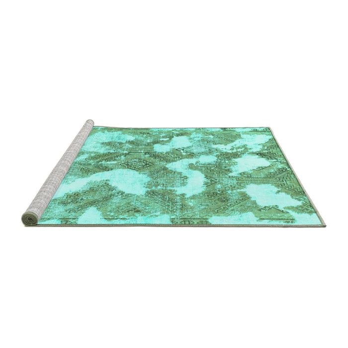 Sideview of Machine Washable Abstract Turquoise Modern Area Rugs, wshabs1058turq