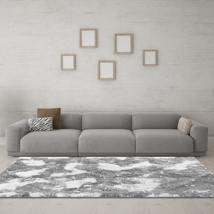 Machine Washable Abstract Gray Modern Rug in a Living Room,, wshabs1058gry