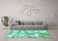 Machine Washable Abstract Turquoise Modern Rug, wshabs1058turq