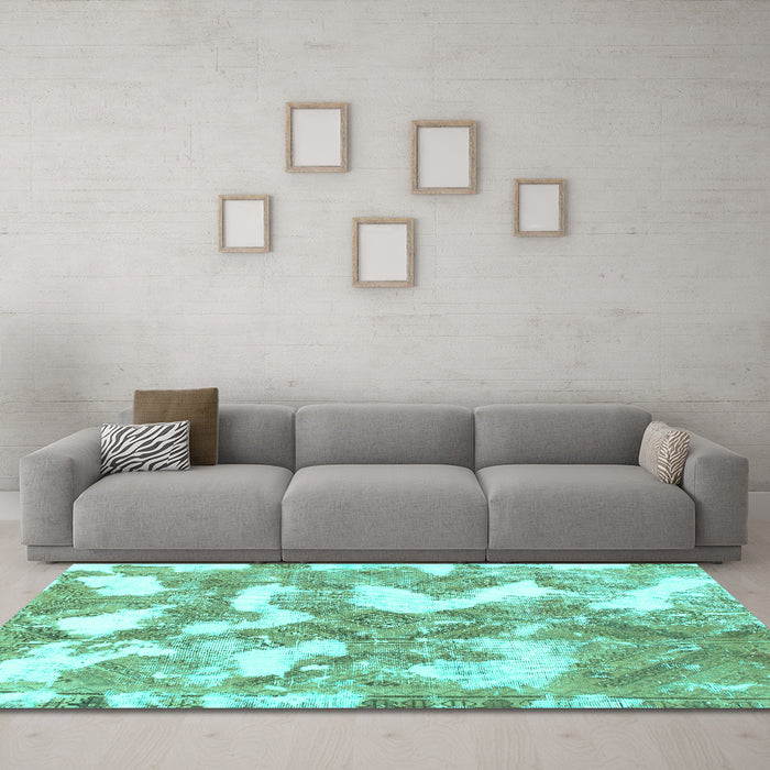Machine Washable Abstract Turquoise Modern Area Rugs in a Living Room,, wshabs1058turq