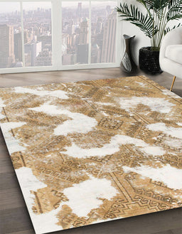 Machine Washable Abstract Bronze Brown Rug in a Family Room, wshabs1058