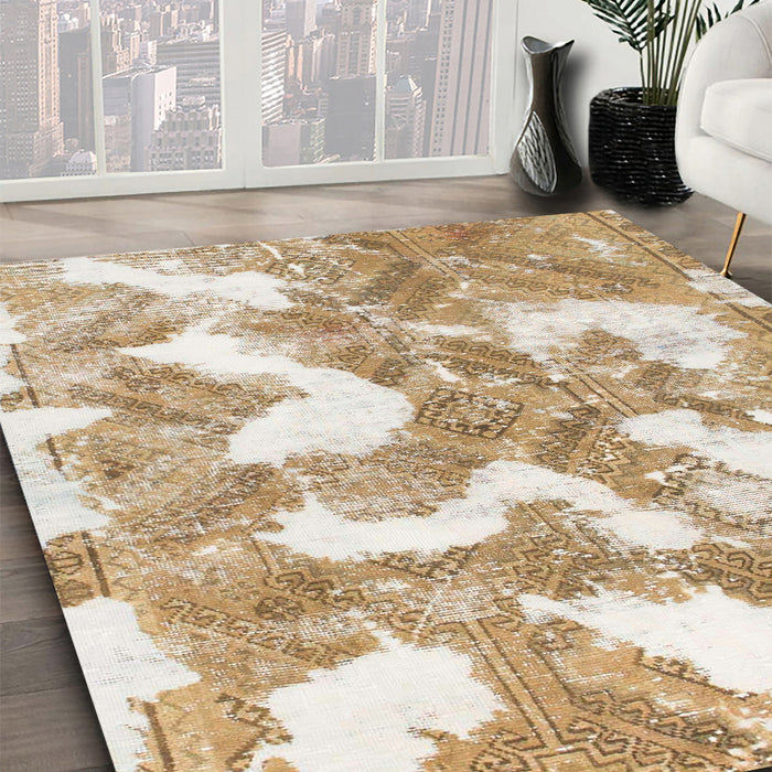 Machine Washable Abstract Bronze Brown Rug in a Family Room, wshabs1058