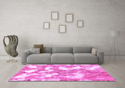 Machine Washable Abstract Pink Modern Rug in a Living Room, wshabs1058pnk