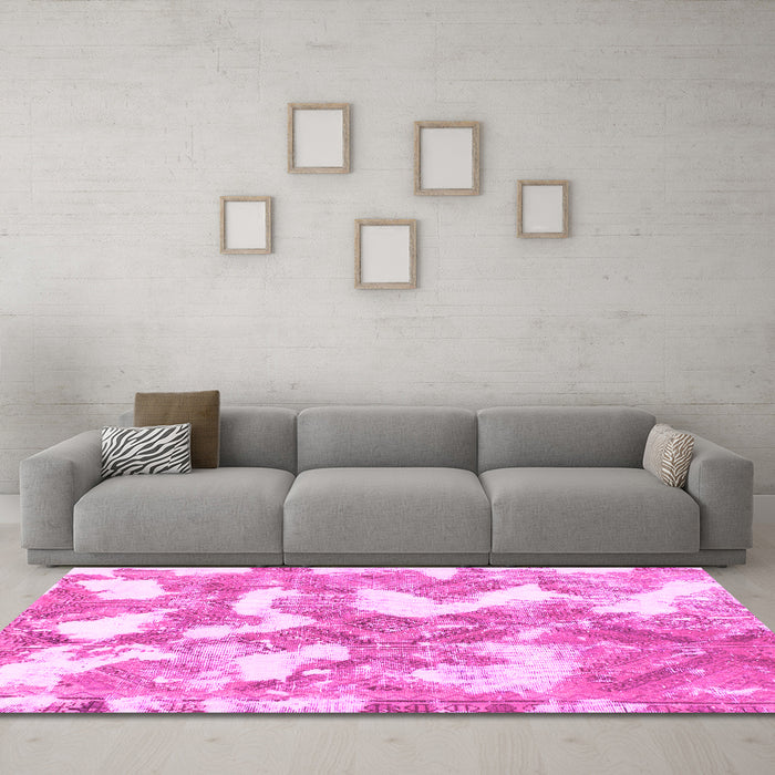 Machine Washable Abstract Pink Modern Rug in a Living Room, wshabs1058pnk