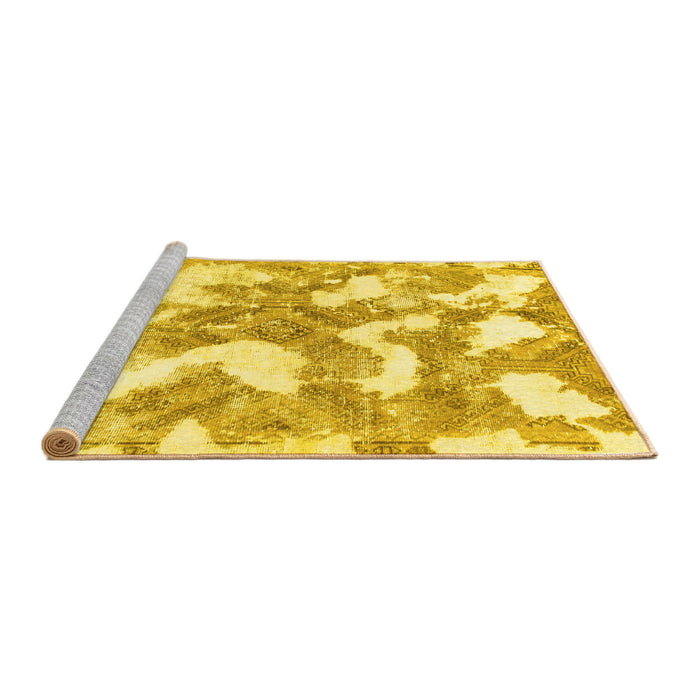 Sideview of Machine Washable Abstract Yellow Modern Rug, wshabs1058yw