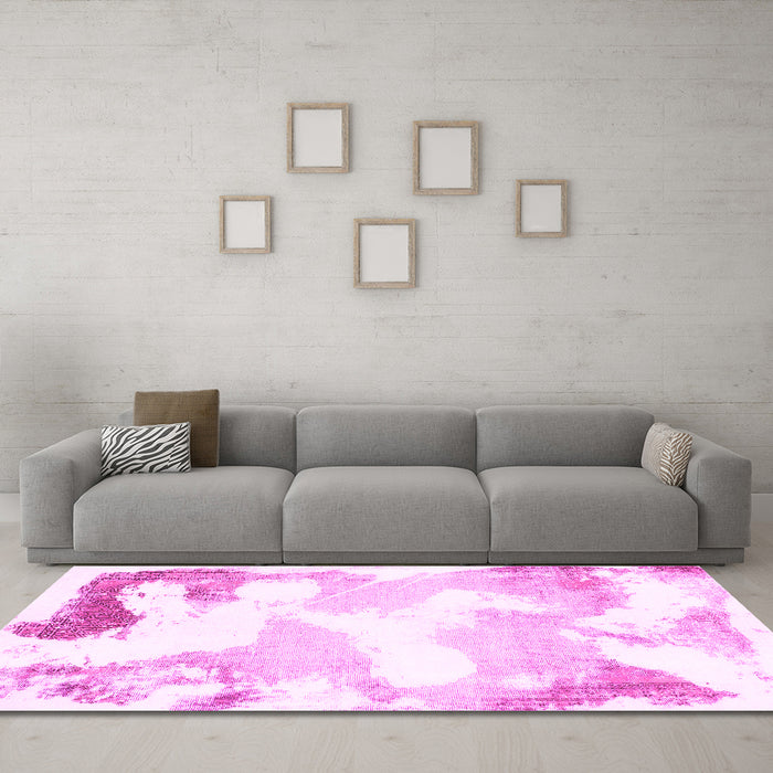 Machine Washable Abstract Pink Modern Rug in a Living Room, wshabs1059pnk