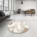 Round Machine Washable Abstract Off White Beige Rug in a Office, wshabs1059