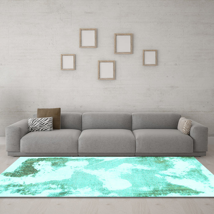 Machine Washable Abstract Turquoise Modern Area Rugs in a Living Room,, wshabs1059turq