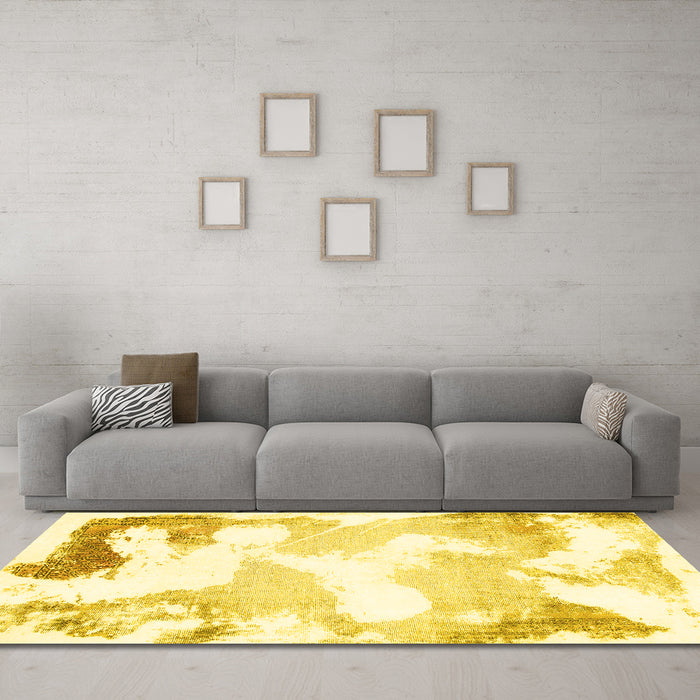 Machine Washable Abstract Yellow Modern Rug in a Living Room, wshabs1059yw
