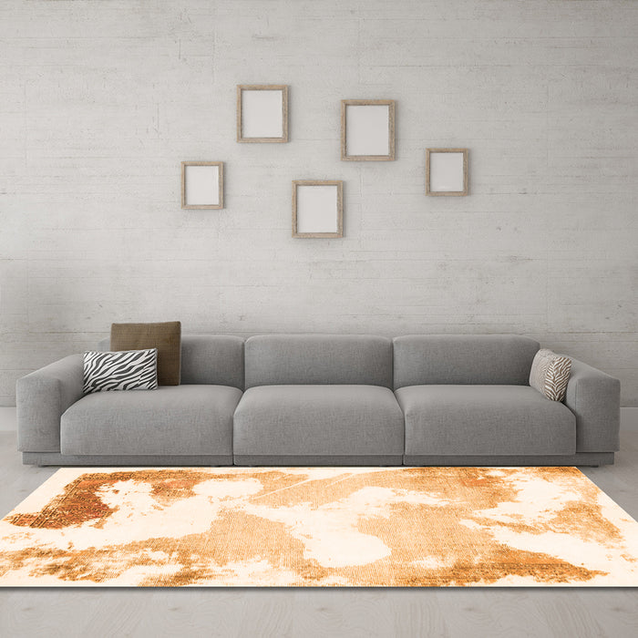 Machine Washable Abstract Orange Modern Area Rugs in a Living Room, wshabs1059org