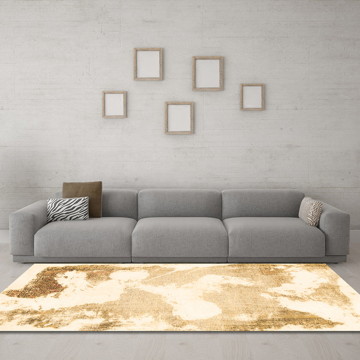 Machine Washable Abstract Brown Modern Rug in a Living Room,, wshabs1059brn