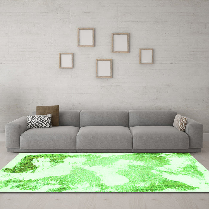 Machine Washable Abstract Green Modern Area Rugs in a Living Room,, wshabs1059grn