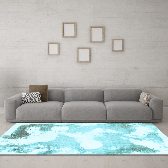 Machine Washable Abstract Light Blue Modern Rug in a Living Room, wshabs1059lblu