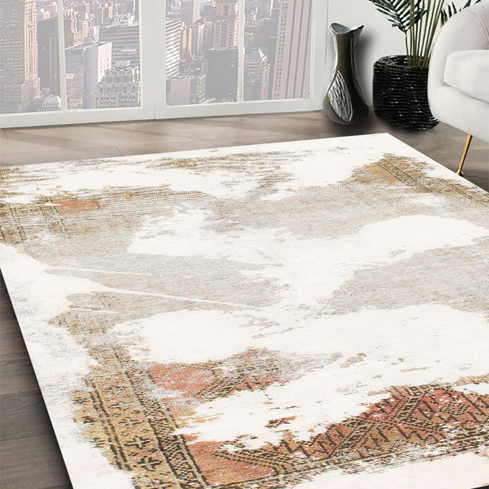 Machine Washable Abstract Off White Beige Rug in a Family Room, wshabs1059