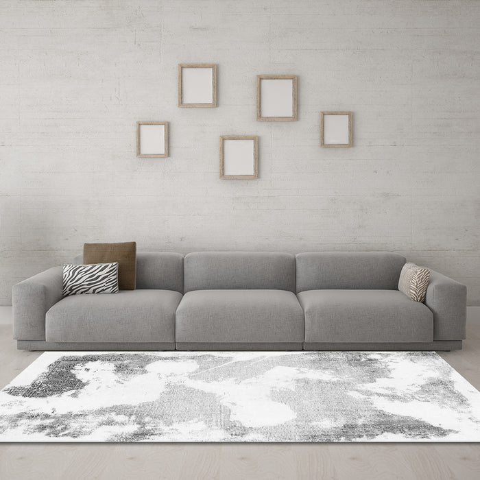 Machine Washable Abstract Gray Modern Rug in a Living Room,, wshabs1059gry